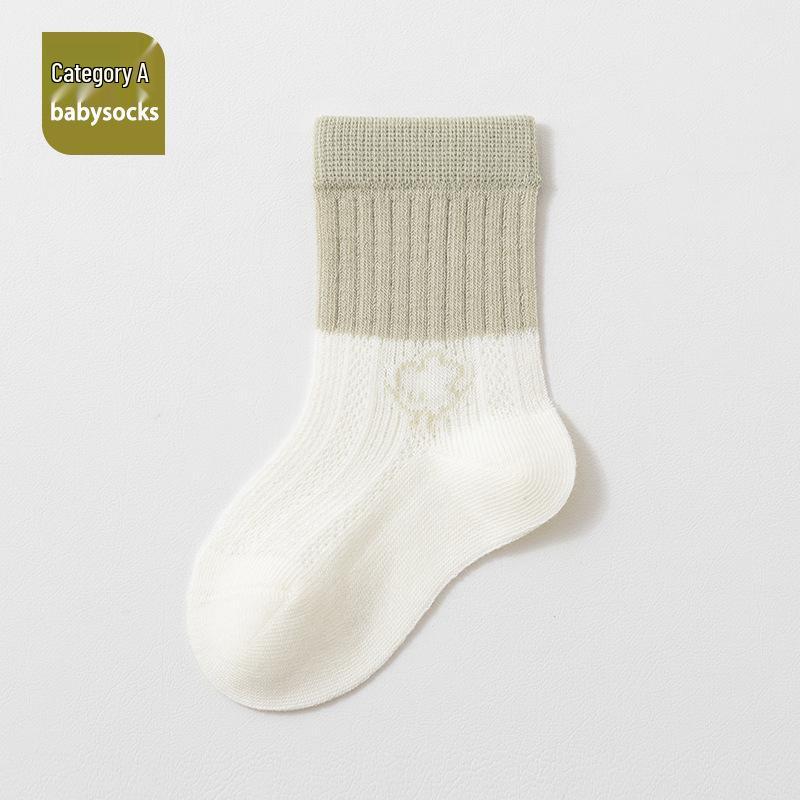 Class A Cotton Baby Socks - Breathable, Seamless, Loose Cuff, Mid-Calf Mesh for Newborns