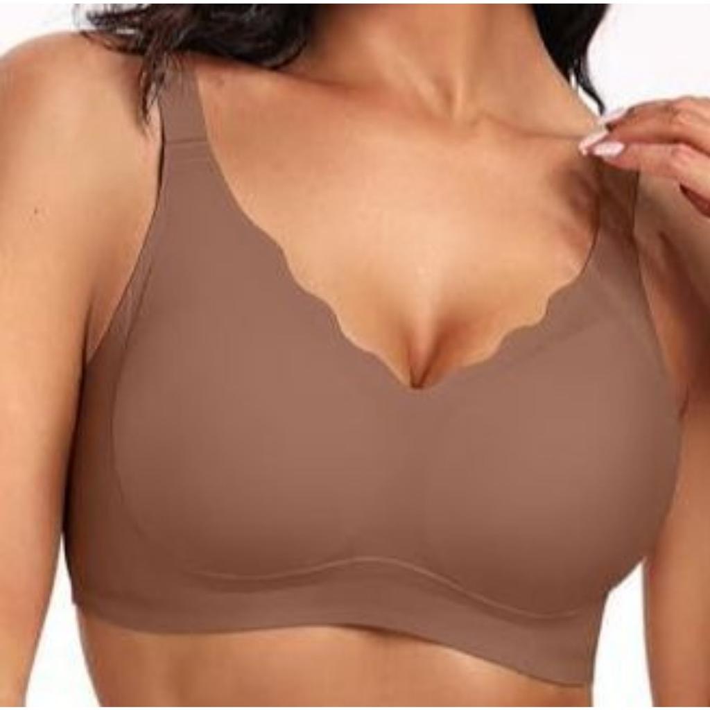 Women's Comfortable Wireless Bra - Seamless Soft V-neck Full Coverage with Removable Pad, Breathable Daily Casual Underwear, Machine Washable