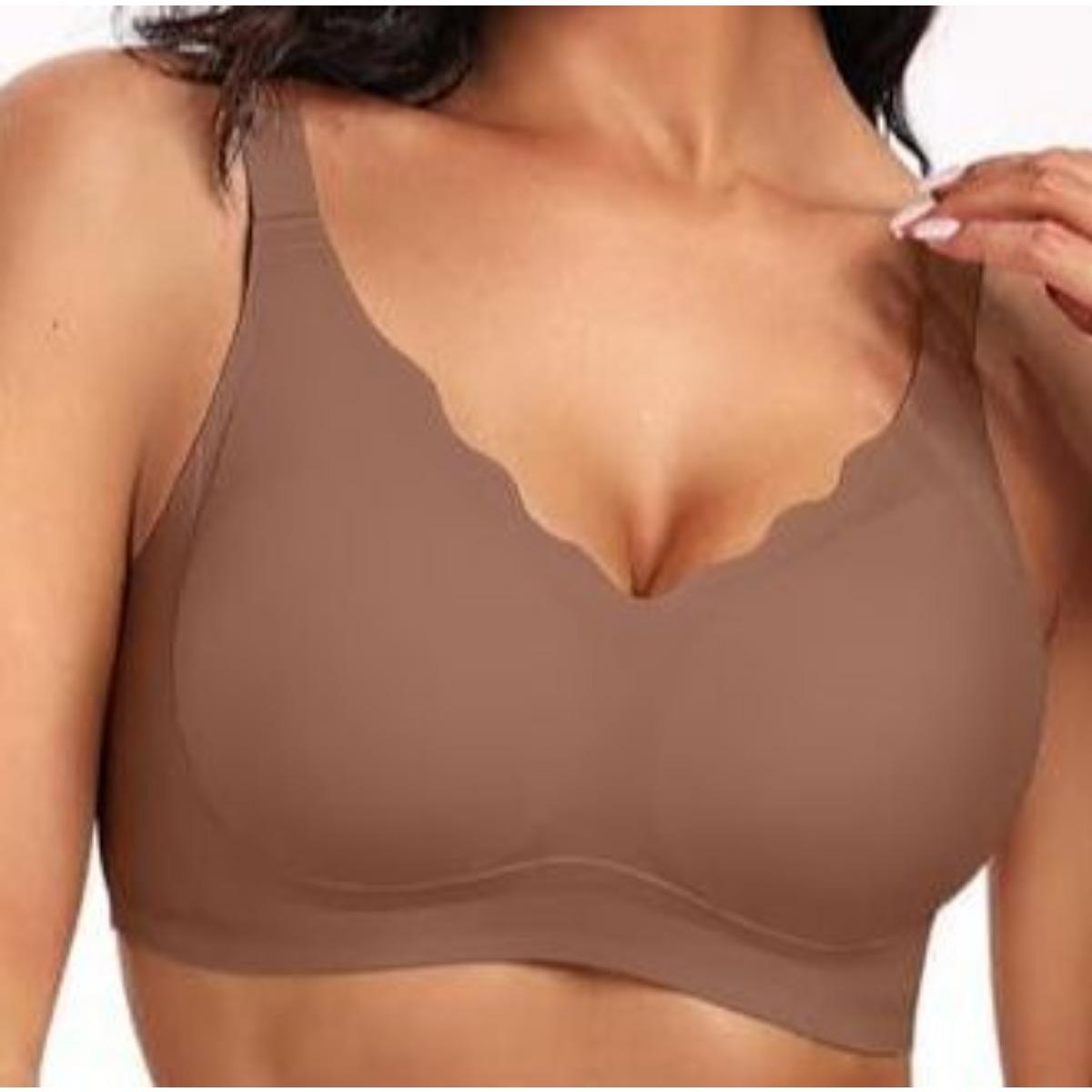

Женский удобный бюстгальтер без косточек - бесшовный, мягкий, с V-образным вырезом, полностью покрывает, со съемной подушечкой, дышащее повседневное нижнее белье, можно стирать в стиральной машине XL хаки