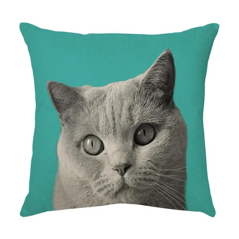 45x45cm Cute Pet Cat Face Decorative Animal Cushion Cover for Sofa Vintage Home Couch Linen Pillows Case