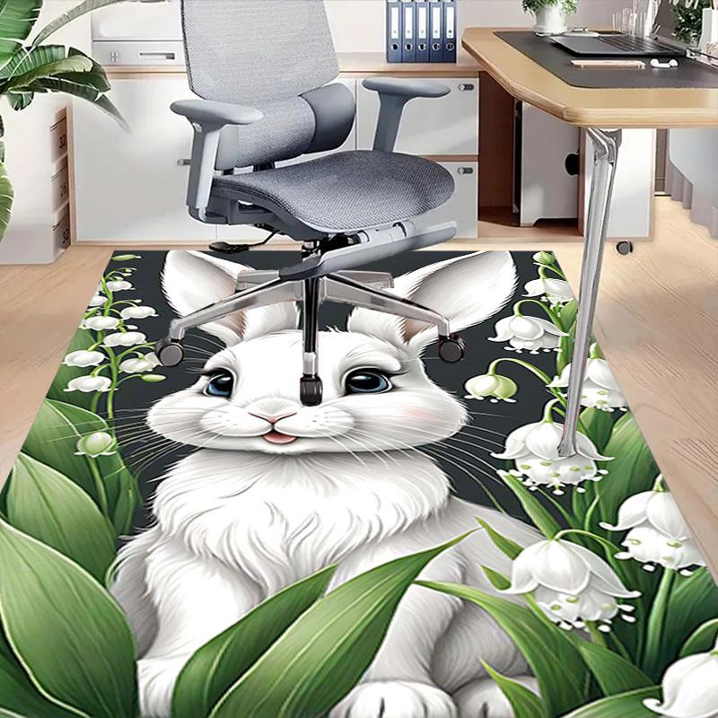 1PC rabbit flowers Non-Slip Floor Carpet Compatible for Office&Living Room&Bedroom&Dining room - Flat - Weave Machine-S0316