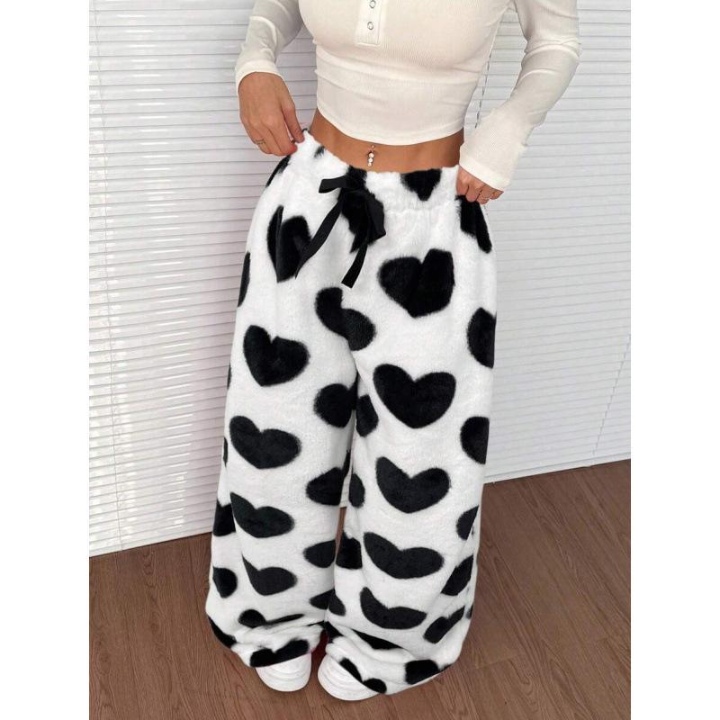 Women Leopard Print Wide Leg Pants Elastic Waist Drawstring Casual Loose Long Trousers