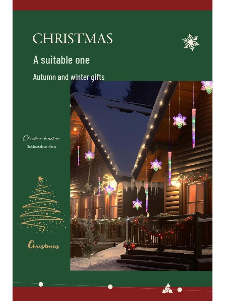 Cross-Border Icicle & Snowflake Christmas String Lights: Outdoor Decoration with Leather Wire Curtain Lights