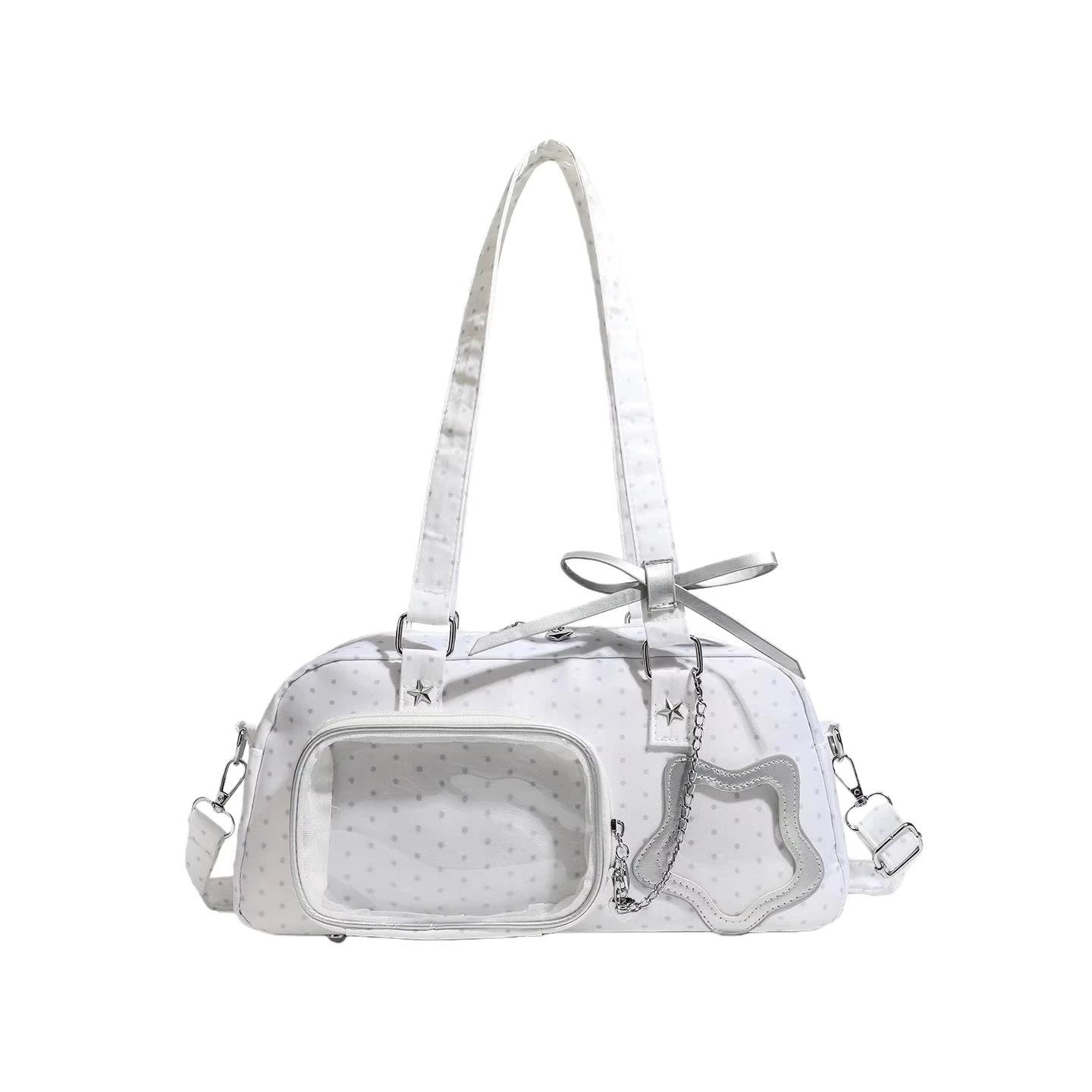 Market-6 Nieuwe Zoete Polka Dot Ita Bag Niche Design Ketting Dames Crossbody Tas voor Werk, Feest, Comic Beurs Schoudertas 33X15X9CM wit
