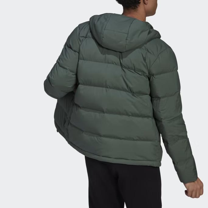 adidas FW22 Solid Color Logo Print Down Jacket Winter Men Outerwear Green HG8749