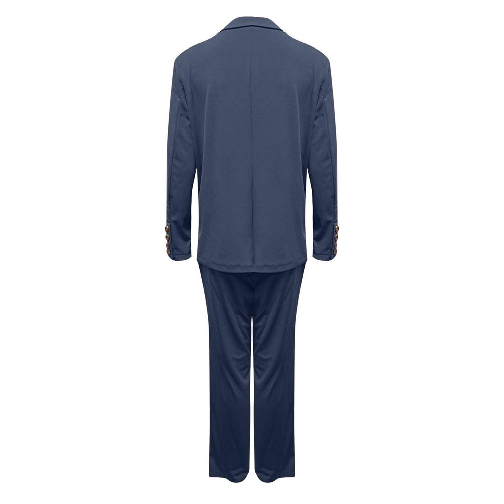 Dámský ležérní jednobarevný klopový Cardigan Suit s dlouhým rukávem Bunda Kalhoty Oblek