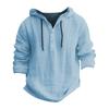 Camicia da Uomo con Cappuccio a Maniche Lunghe Leggera in Miscela Lino Cotone Pullover Casual Top Henley con Bottoni per Primavera Estate Uso Quotidiano