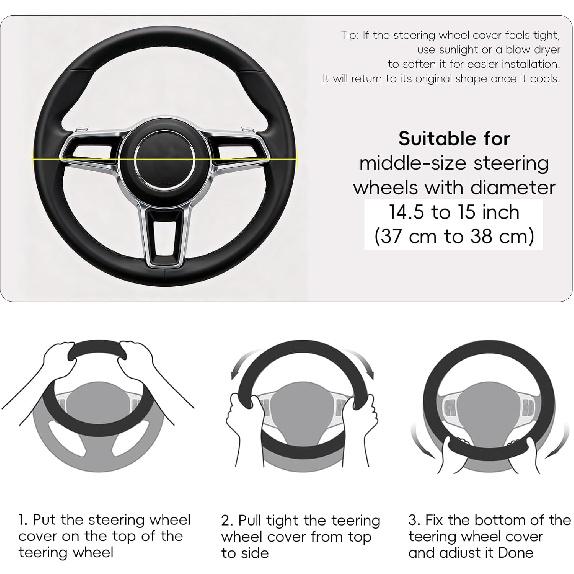 LABBYWAY Steering Wheel Cover, Universal Fit 15 Inch Microfiber Leather Car Wheel Protector, Anti-Slip, Pink