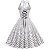 Women’s Polka-dot Halter-neck, Open-back, Tie-front, Slimming, Figure-hugging, Cinched-waist, Full-skirted Dress