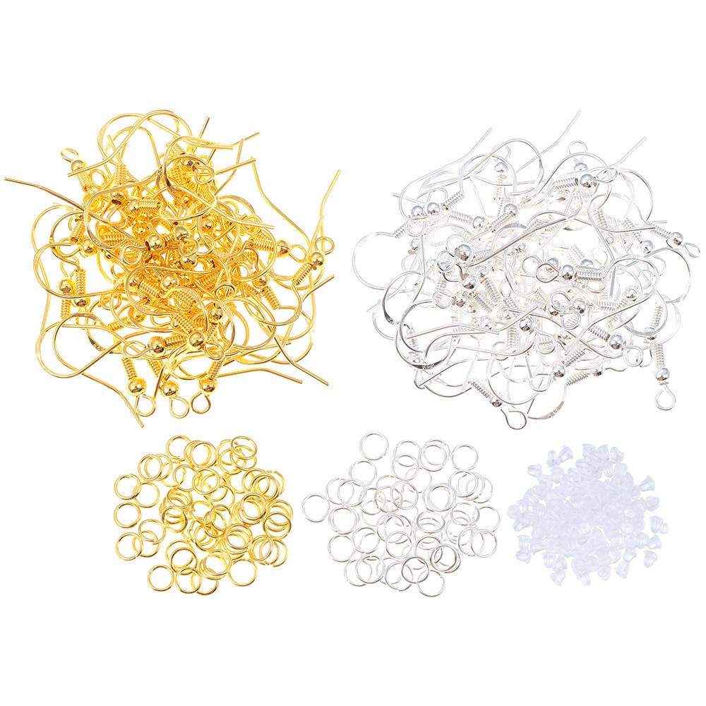 

300 шт., 2 цвета, наборы крючков для сережек, золотые и серебряные кольца для прыжков для самостоятельного изготовления ювелирных изделий