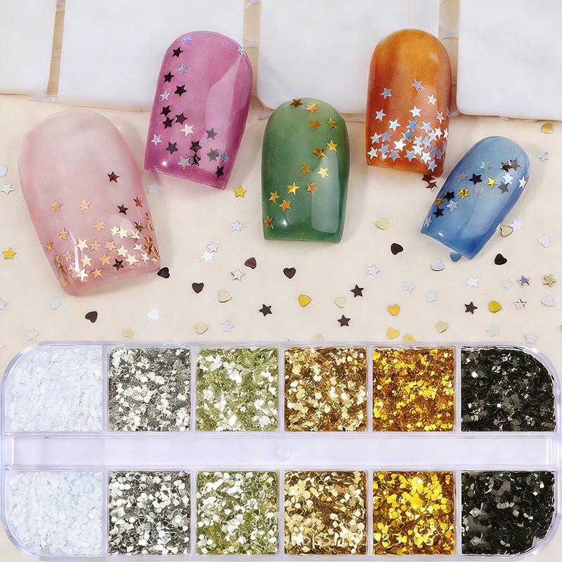 12 Grids Mini Sparkling Star Nail Sequins 3D Star Glitter Holographic Laser Pentagram Flakes Nail Art Charms Diy Decoration