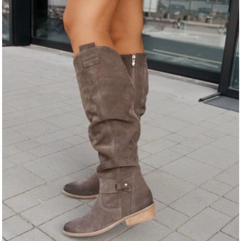 Women New Side Zipper Low Heels Boots Fashion Suede Comfortable Shoes Casual High Top Trendy Boots Light Versatile Ladies Shoes