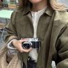 Women's Spring Autumn Faux Suede Velvet Stand Collar Zipper Button Flight Jacket Coat