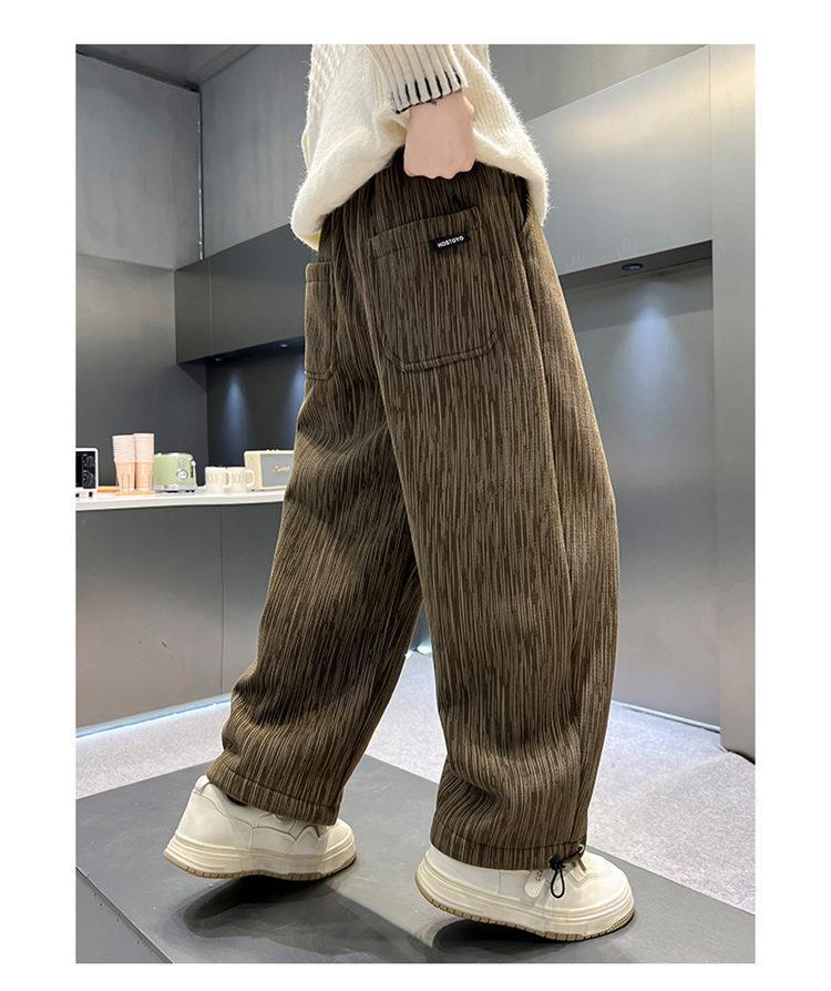 Boys' Fleece-Lined Corduroy Pants - Autumn & Winter Style, Thickened One-Piece Fleece, Handsome Casual Pants for Older Boys