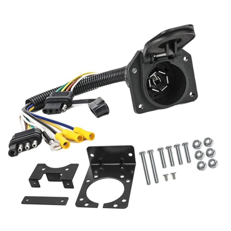 

6-24V Female Trailer Towing Connector Adapter Truck Wiring Light Harness Plug Socket 4-Way to 7-Way RV and 4-Way Flat Female