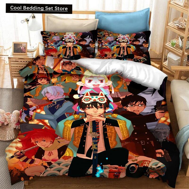 Fashion 3D Printing  Anime Blue Exorcist Bedding Set Duvet Covers Pillowcases One Piece Comforter Bedding Sets Bedclothes Bed