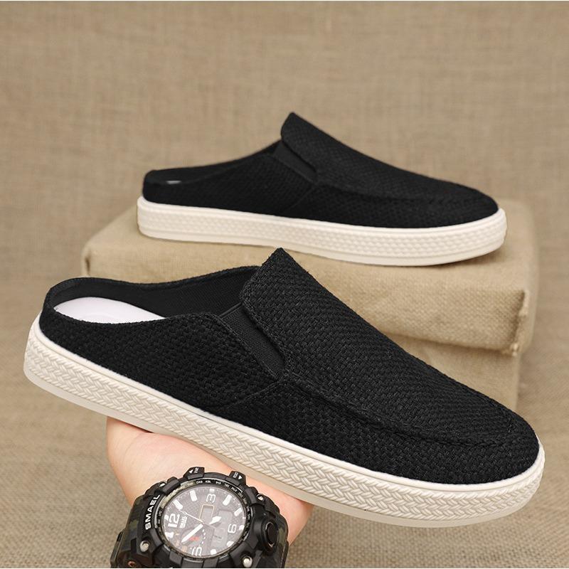 Canvas shoes men's summer casual lazy one pedal and half drag men's old Beijing lasagna cloth shoes trendy shoes spring and autumn