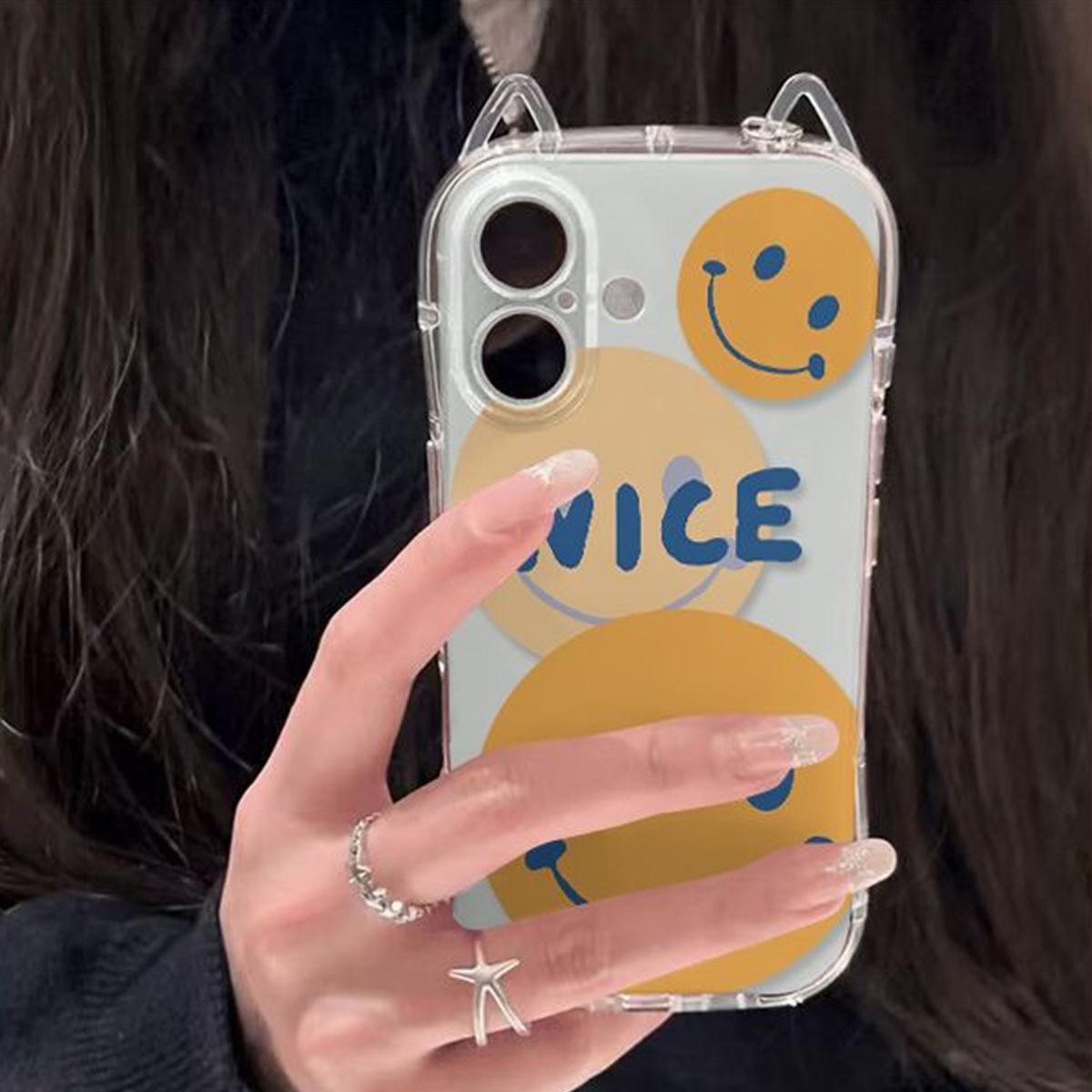 

Creative Simple Cat Ears for Apple 13pro Four Corner Anti-fall Phone Case Cute Premium for Apple Phone Protective Case For iphone 17PROMAX