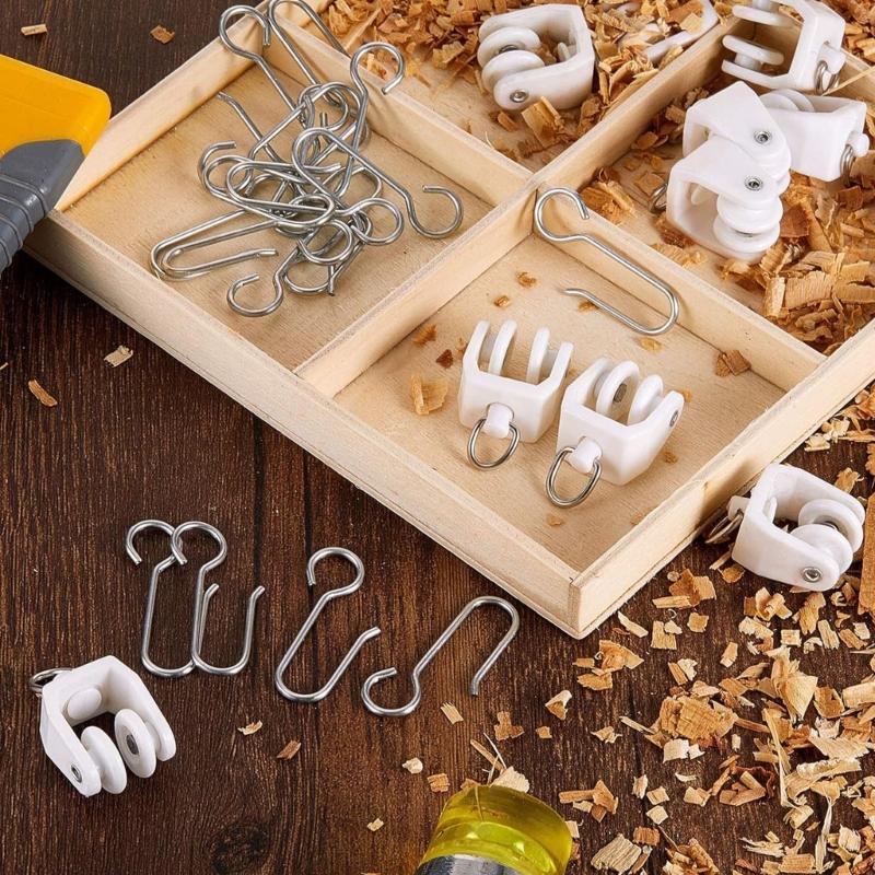20Lots Curtain Track Rollers Ceiling Pulley Gliders Quiet Hook Curtains Wheel Rail Rollers Mount Sliding Pulleys Rails