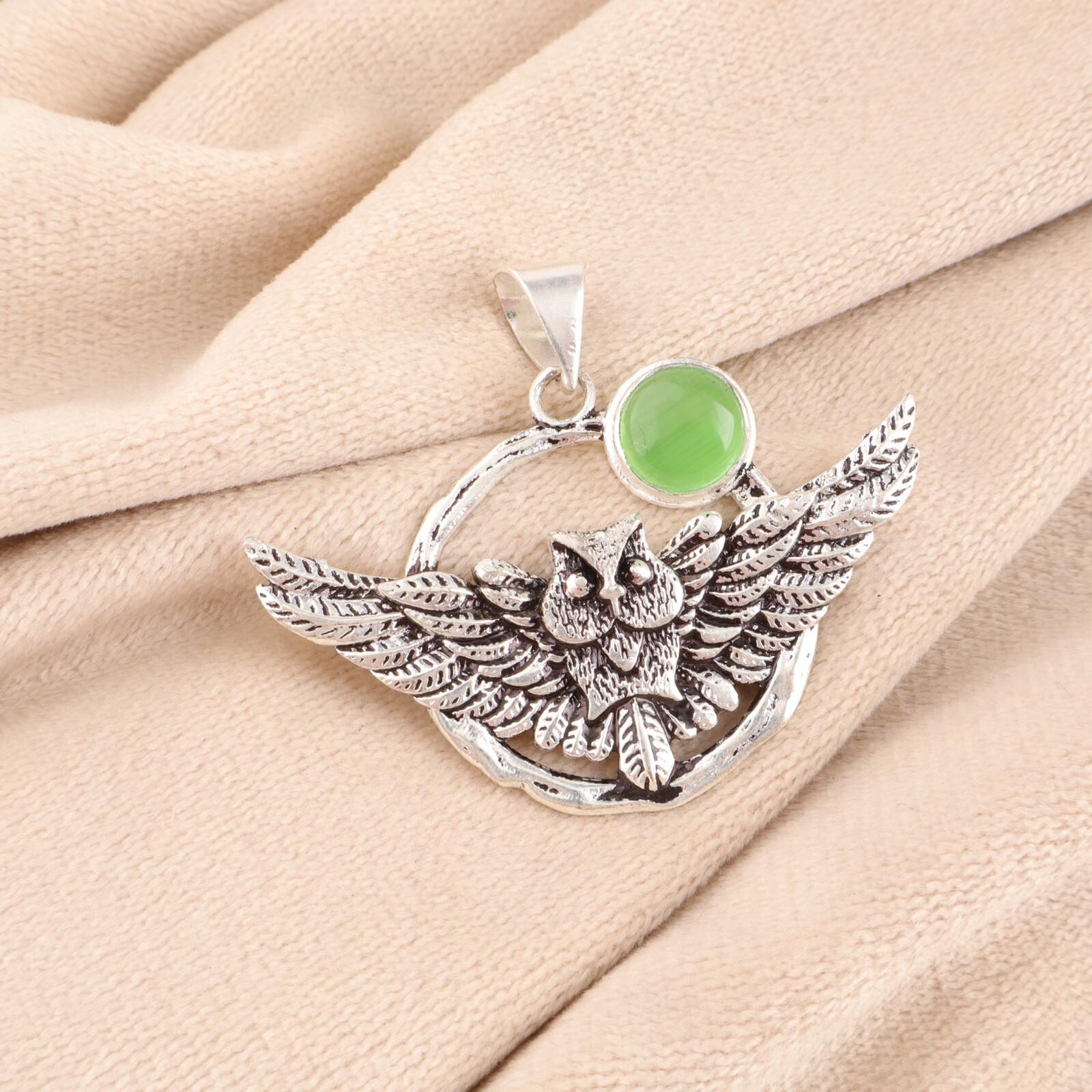 

Green Cat s Eye Gemstone 925 Sterling Silver Jewelry Handcrafted Pendant 1.48 CP-17-42