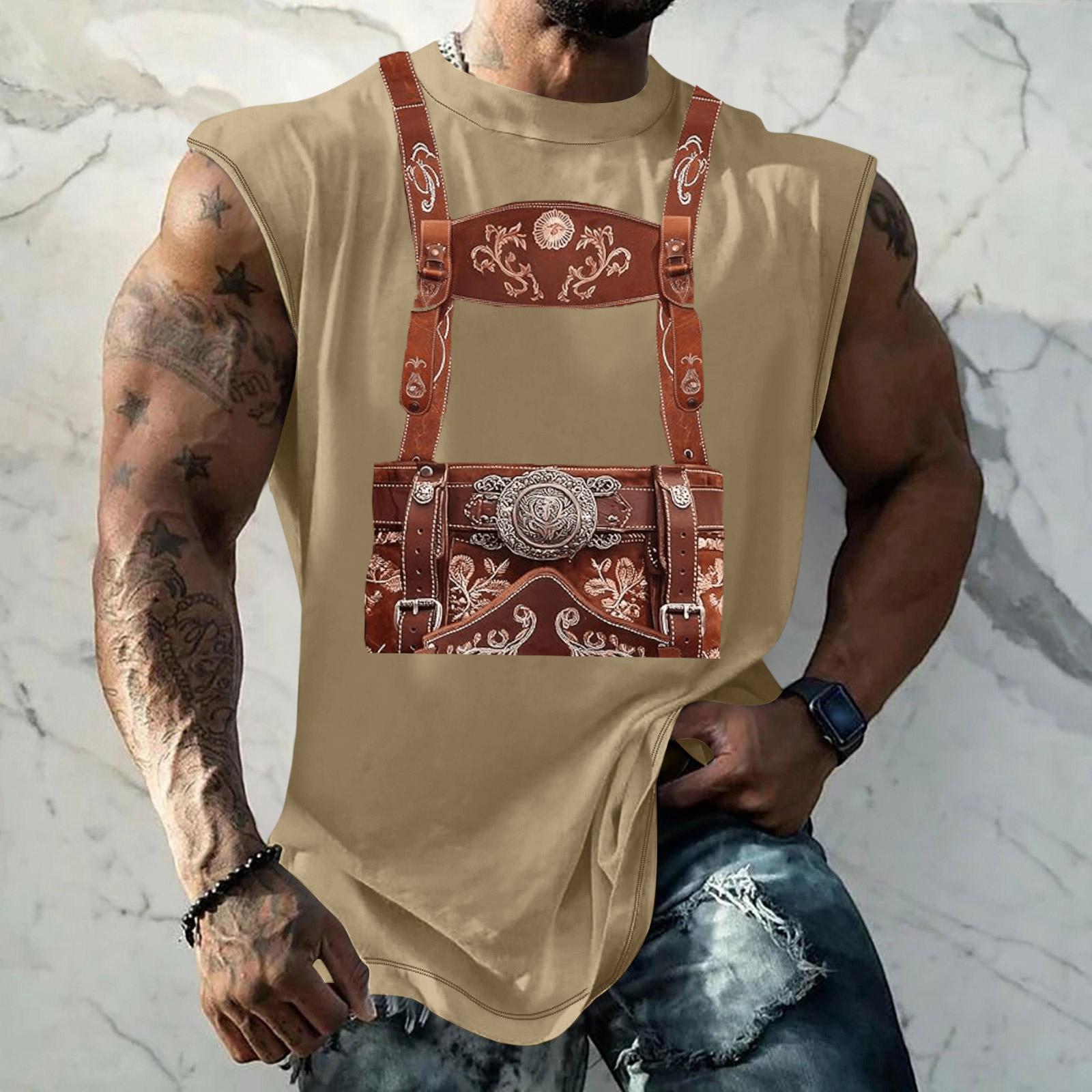 

Men Sleeveless Tank Top Loose Fit Casual Sport Streetwear Vacation Daily Wear Texture Print Unique Style XL жовтий