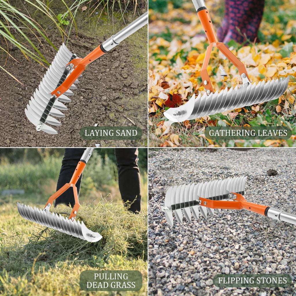 Garden Thatch Rake Stainless Steel Garden Grass Grooming Tool Removes Dead Grass Leaves Clearing Loosening Soil Lawn Rake