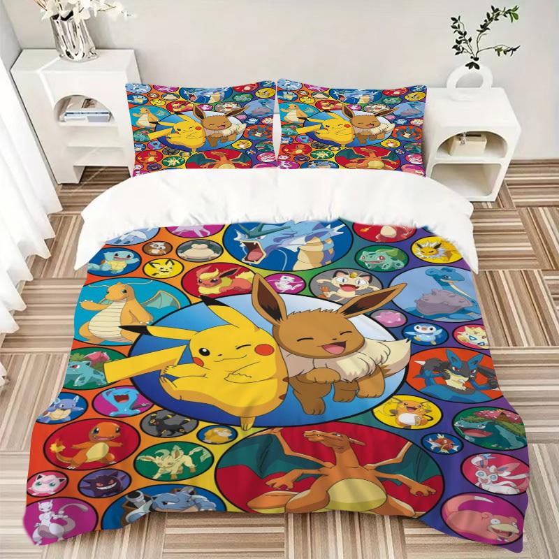 3pcs Pikachu Eevee Duvet Cover Set, 1 Duvet Cover + 1/2 Pillowcases (No Insert),Bedroom Decor, Allseason Comfort yy251021290