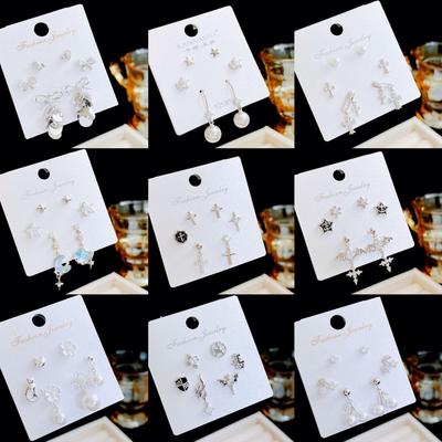 Kanamina Exquisite Rhinestone Pendant with Three Pairs of S925 Silver Stud Earrings - Versatile Women's Set