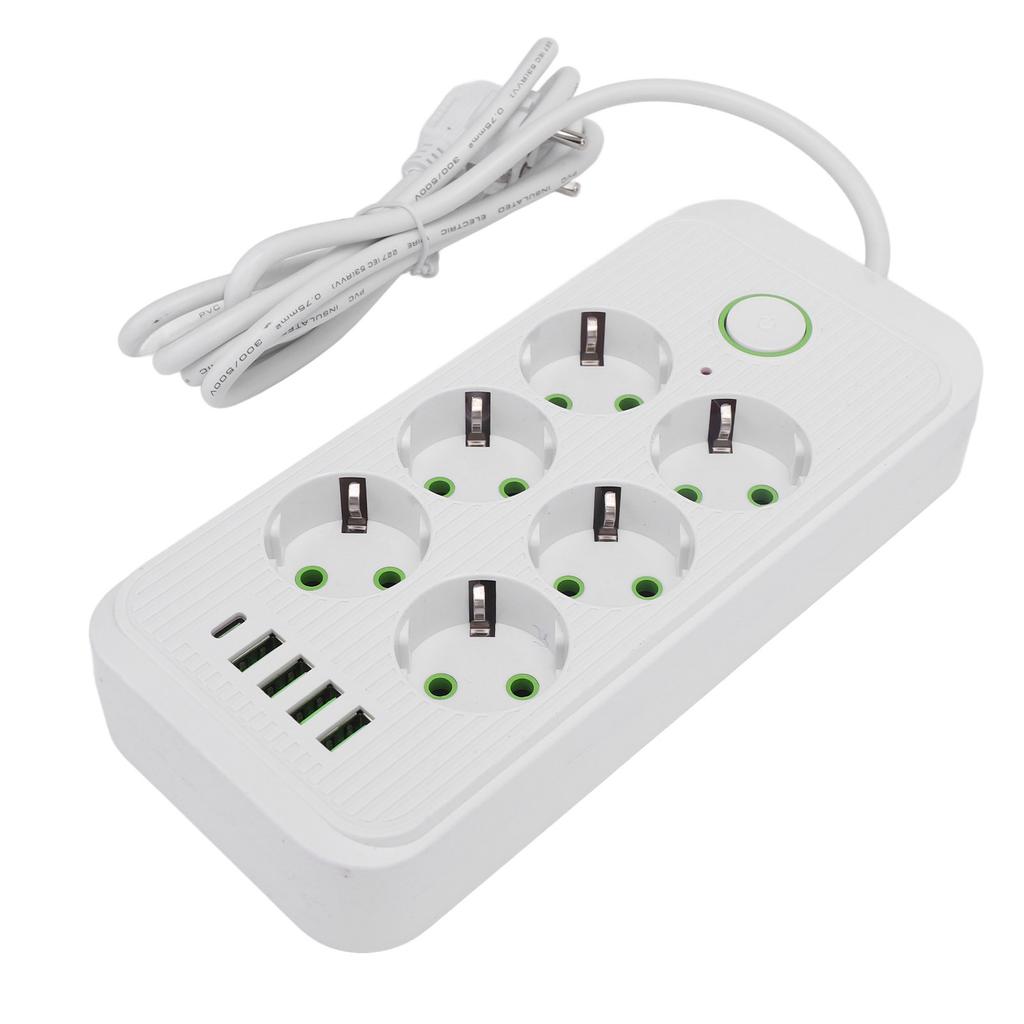 6 Way Power Strip with 4 USB and 1 Type C Port Europn Standard Power Socket with 2 Meter Cable
