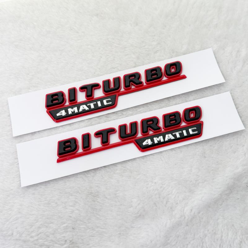 3D ABS Black Red Car Letters Logo V8 BITURBO Side Fender Badge Emblem Decal For Mercedes Benz AMG C63 E63S SL63 GLC63 G63 GLE63S