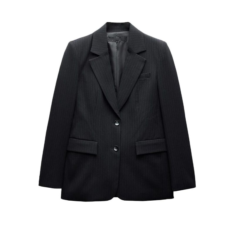 

Spring New Arrival Women s Striped Straight Cut Long Sleeves Lapel Single Breasted Black Suit Outwear 8741320 Sea Blue L