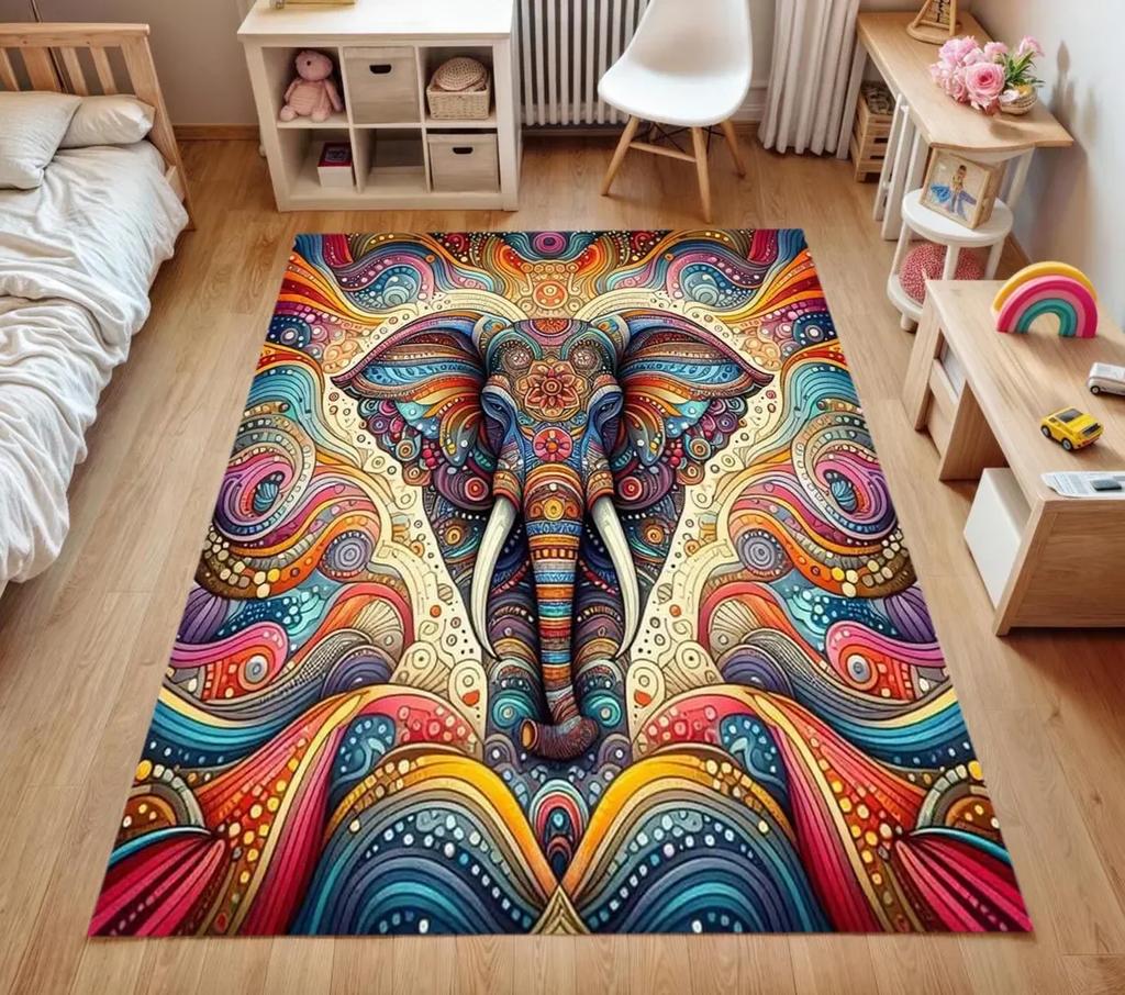 Böhmischer Stil Elefantenmuster Teppich für Zuhause Wohnzimmer Retro Teppiche Schlafzimmer Schwammmatte für Badezimmerboden Teppich Fußmatte