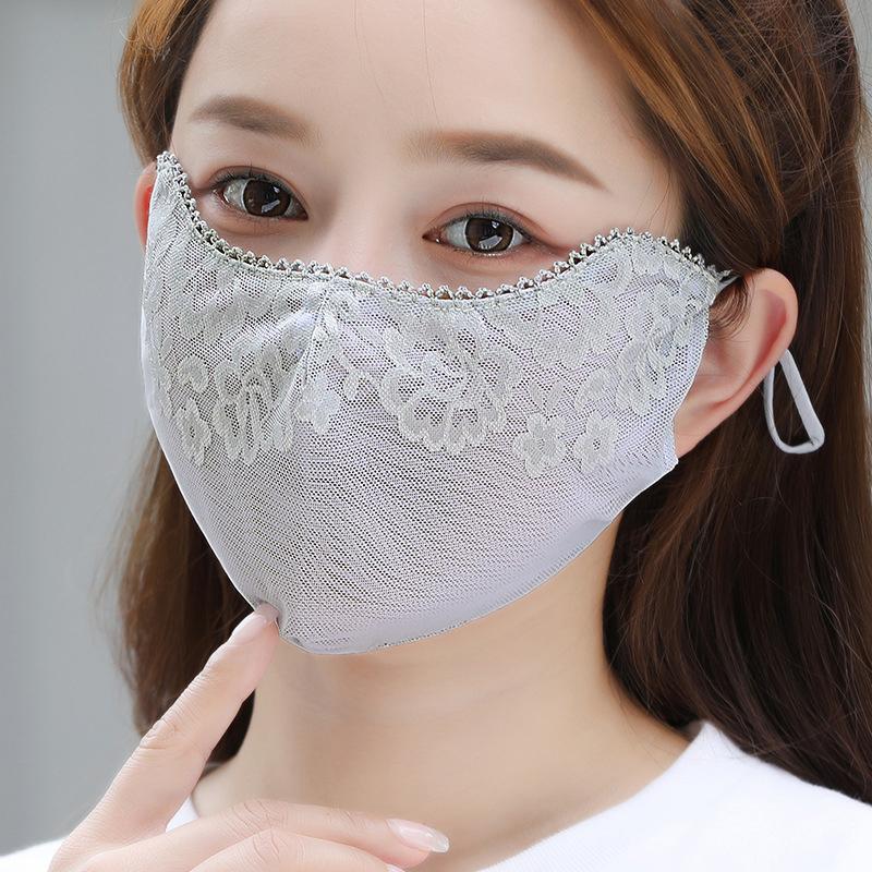 Sweet Flower Sunscreen Thin Lace Mask Outdoors Sunshade For Women Solid Color Sunscreen Face Cover Uv Protection Adjustable Mask