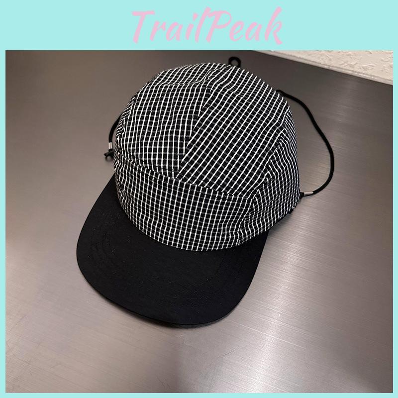 White Black Checker Pattern Women Outdoor Baseball Hat With Material Breathable