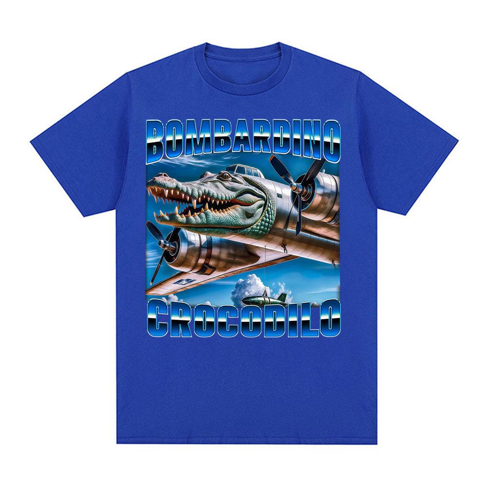 Bombardino Crocodilo Funny Crocodile Plane Bomber Meme T Shirts for Unisex Women Summer Pop Fashion Trend Oversized Cotton Tshirt