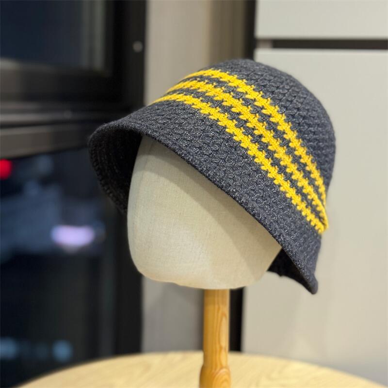 New Bucket Hat Women's Autumn and Winter Color Knitted Hollow Basin Hat Fashionable Versatile Sunshade Sun Protection Hat Outdoor Travel