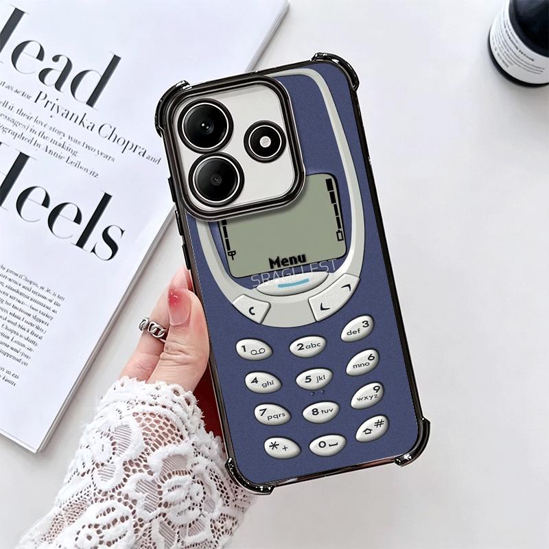 Funny Retro Callphone Plating Phone Case For Xiaomi Redmi Note 14 15 Pro Plus 13 12 11 11S 11T 10 9S 9 5G Anti-Fall Airabag Cove