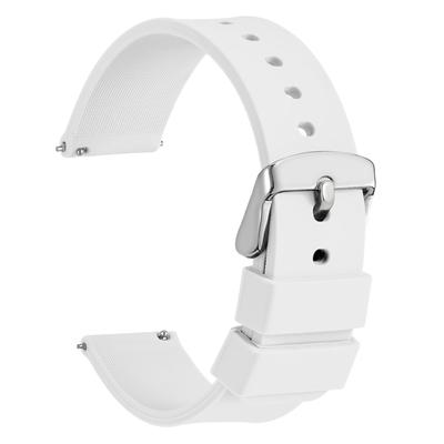 WOCCI 15mm Silicone Rubber Watch Waterproof Replacement Quick Buckle Strap, Strap, Release, White/Silver