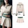 Spring New Women's Clothing Wide Pleated Knitting Mini Skirt 6771048 Eight-Strand Woven Lapel Knitwear 6771047