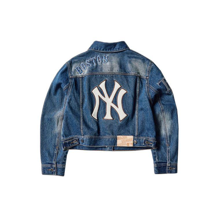 MLB New York Yankees Logo Vintage Patch Denim Jacket Women jackets Blue 3FDK02014-50BLS