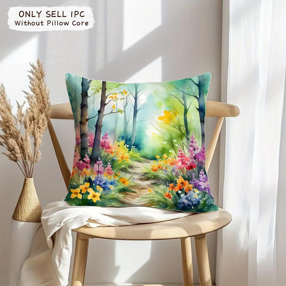 Summer Forest Cushion Cover Soft Plush Fabric Double-Sided Printed Sofa Cushion Cover For All Seasons Home Decor Gift