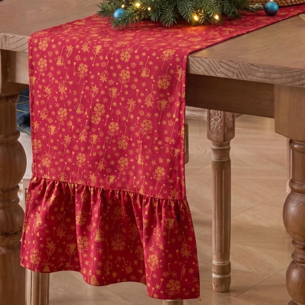 Double Ended Lotus Leaf Edge Christmas Table Runner Washable Rustic Style Ruffle Edge Table Flag Vintage Checkered