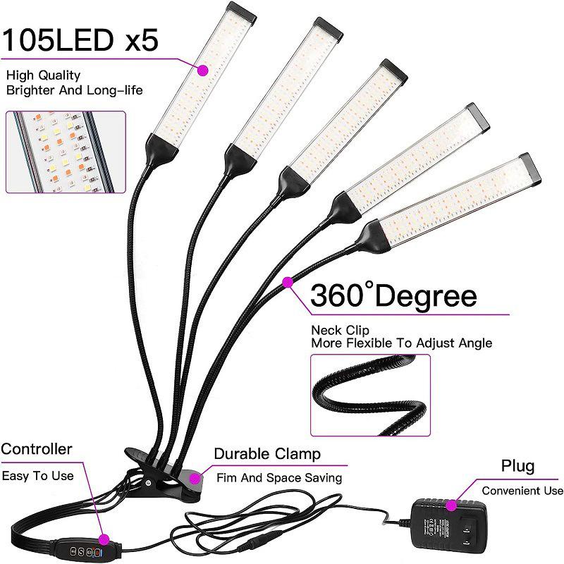 LED Plant Grow Light: 12V Clip-On Full Spectrum with Dimming & Timing for Seedling Sunlight Imitation