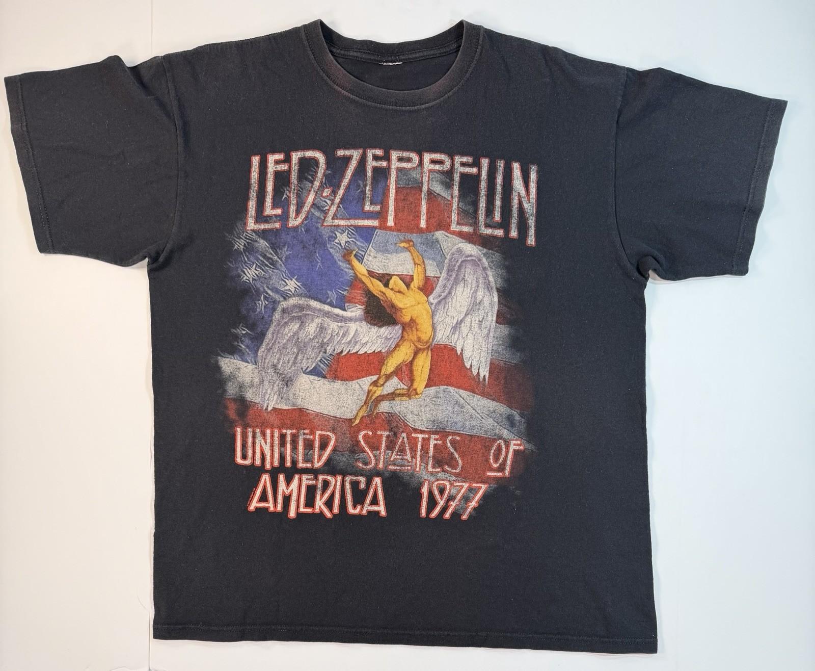 Y2K Led Zeppelin USA 1977 Band Tee Medium Black Rock Graphic Shirt Unisex T-Shirt XXXL