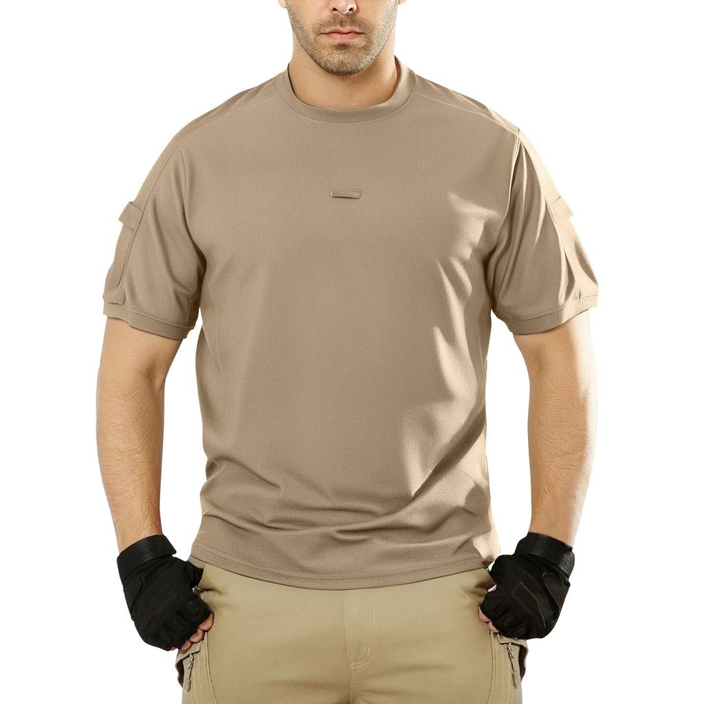 Men's Summer Solid Color Pocket Round Neck Loose Short Sleeve Top