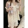 Floral Nightdress Female Sweet and Cute Summer Thin Girl Pajamas Princess Loungewear Set