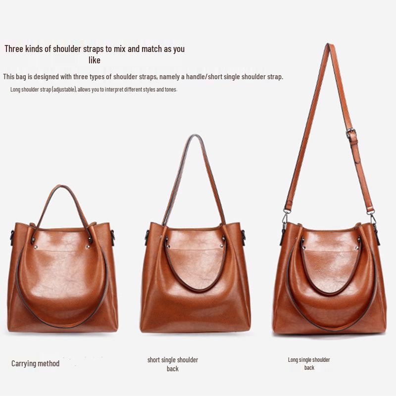 Genuine Leather Large Capacity Handbag for Oily Skin - Fashionable Crossbody and Shoulder Bucket Bag