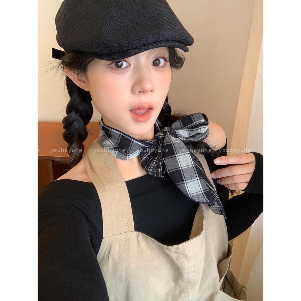 Women's Retro Plaid Cotton Linen Scarf - Summer Neck Protection Shawl, High-End Fashion Accessory