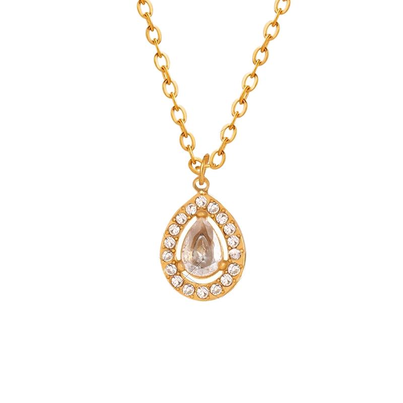 LT-P1521 New Retro Style Light Luxury French Pendant Necklace Titanium Steel 18K Gold/Silver Plated Zircon Heart Shape Jewelry