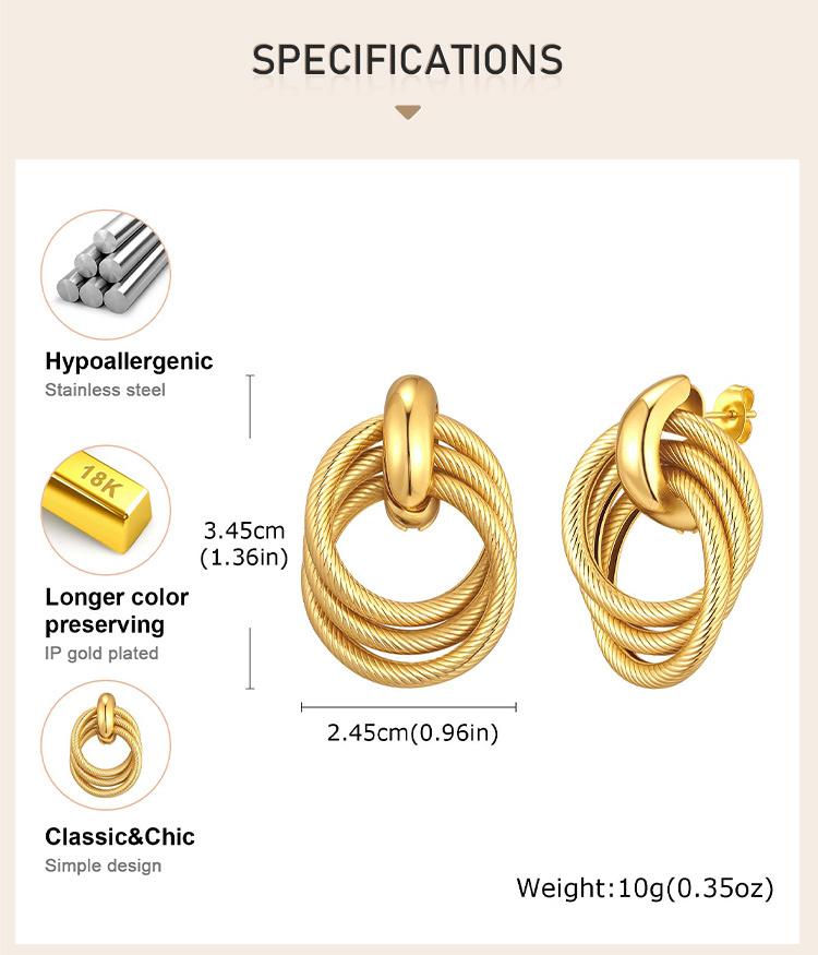 Geometric Inlocked Circle Twist Statement Earring Waterproof Chunky Jewelry